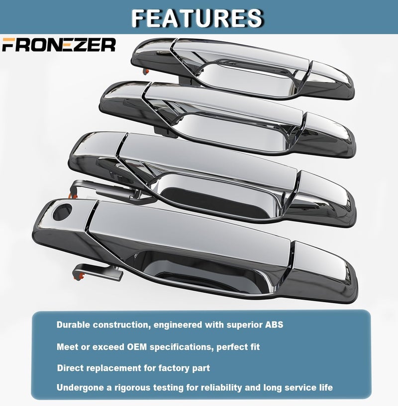 FRONEZER Exterior Door Handle, 4PCS Chrome Front Rear Driver Passenger Compatible with 2007-2014 Chevy Silverado Suburban Avalanche Tahoe, GMC Sierra Yukon Cadillac Escalade Replace 20828258 22738721 - Image 2